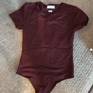 Maroon Babaton Contour crew Aritzia bodysuit